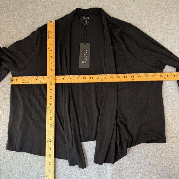 Comfy USA Womens Large Black Open Front Sophia Cardigan Crop Modal Blend NWT - Picture 2 of 9